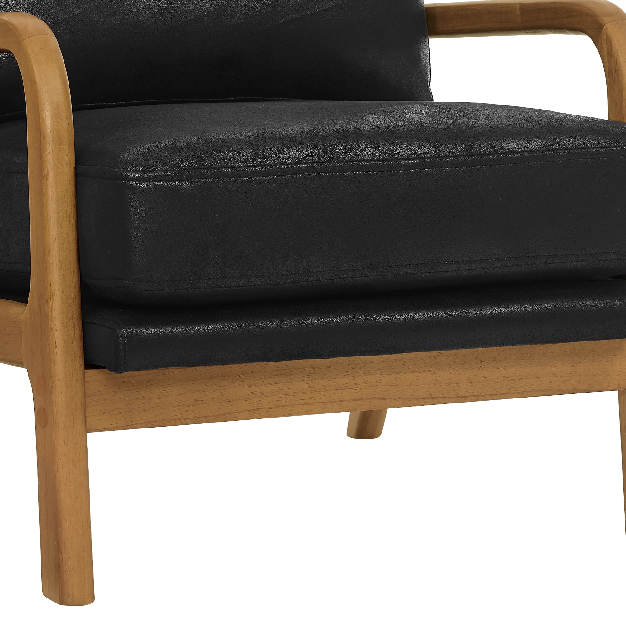 Lounge Chair with Foil Fabric and Solid Wood Frame, Modern Accent Armchair and Curved Seating for Living Room Bedroom, Black