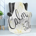 thumbnail image 4 of Keep Calm Soft Flannel Fleece Throw Blanket, Positive Cursive Smile Words with Pastel Tone Floral Ornaments, Cozy Plush for Indoor and Outdoor Use, 50" x 70", Charcoal Grey Cream, by Ambesonne, 4 of 5