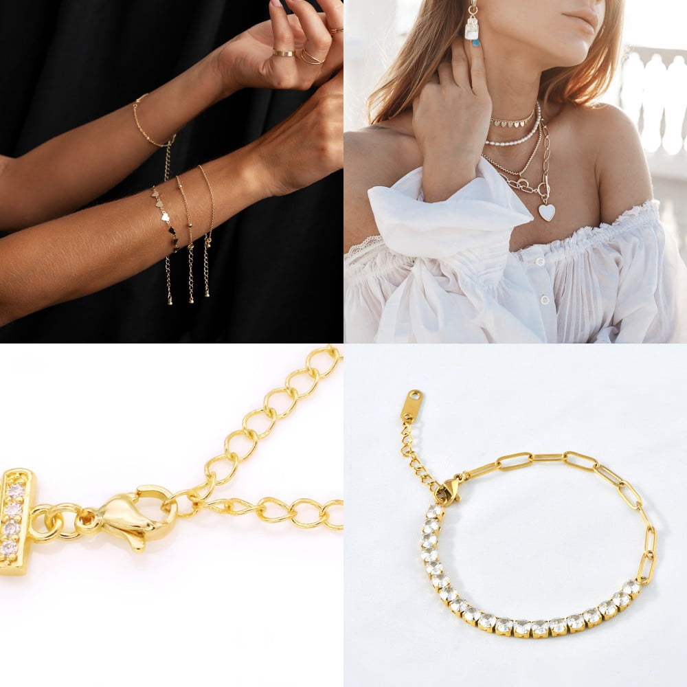 Lancharmed Gold Bracelet 14K Gold Plated Attachmentlobster Clasp 10 Open Jump Rings10 Necklace Jewellery Clasp Snecklace Extenders for Womens Classroom Valentines Gifts