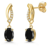 Gem Stone King 14K Yellow Gold Black Sapphire and Lab Grown Diamond Dangle Earrings for Women | 2.25 Cttw | Gemstone September Birthstone | Oval 7X5MM
