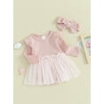thumbnail image 4 of Yunliwuli Baby Girl Long Sleeve Rompers Infant Ribbed Tulle Round Neck Bodysuit Headband Newborn Solid Color Jumpsuits, 4 of 10