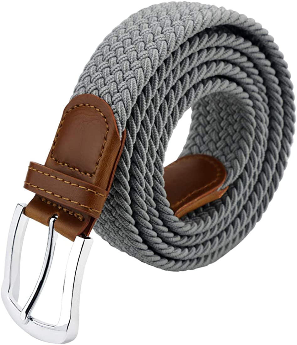 Woven Stretch Braided Elastic Leather Buckle Belt Waistband Belt Father Day Gift 