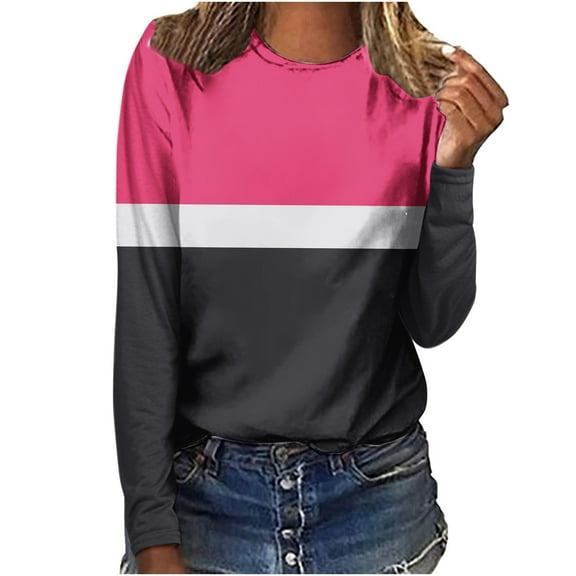 Holiday Usmixi Womens Pullover Winter Long Sleeve Tee Tops for Women Fashion Color Block Plus Size Loose Tshirts Fall Ladies Casual Lightweight Crewneck Sweatshirt Blouses Big Saving