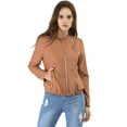 thumbnail image 3 of INSPIRE CHIC Women's Lightweight Stand Collar Zip up Biker Moto Jacket L Brown, 3 of 9