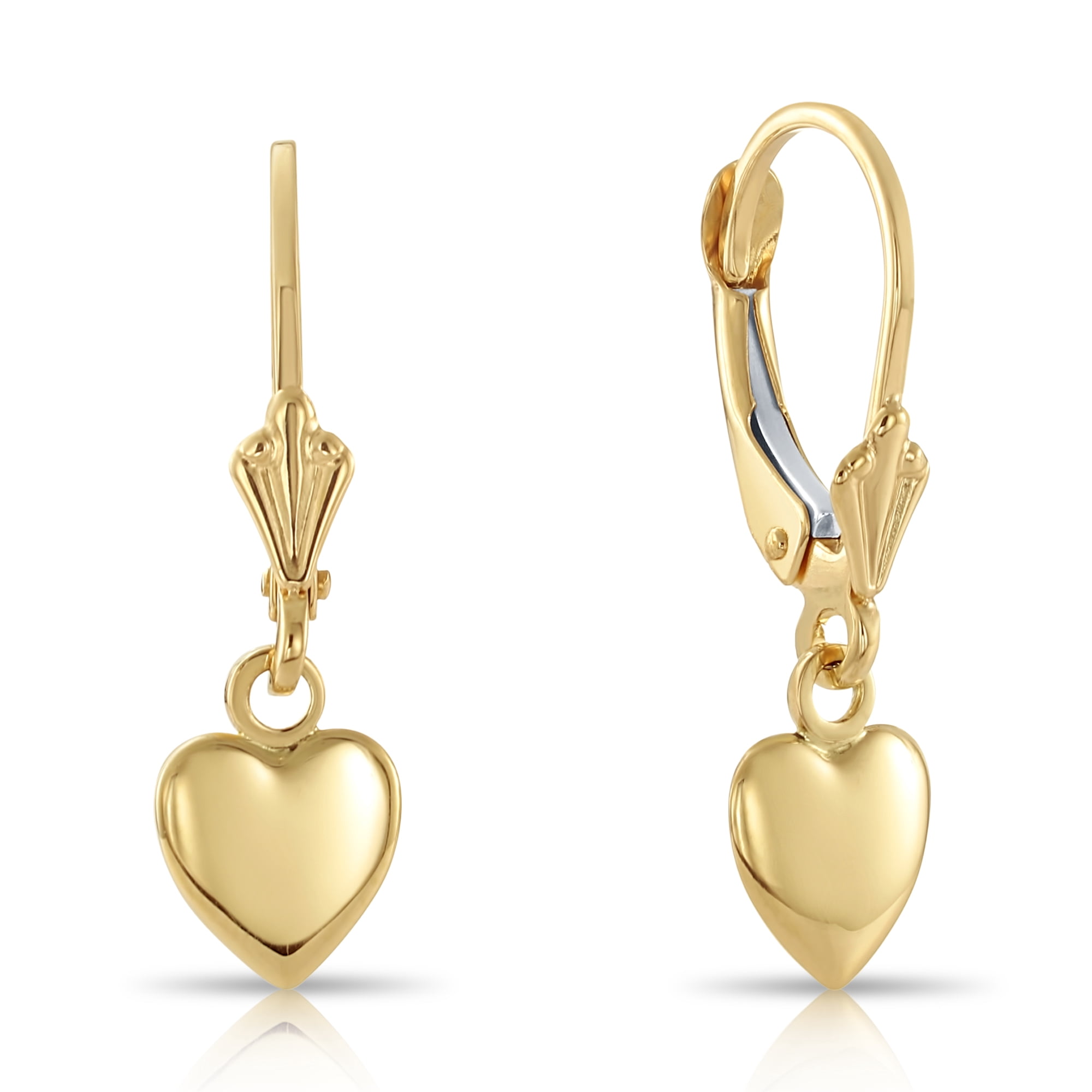 Tilo Jewelry 14K Yellow Gold Puffy Heart Dangle Drop Earrings| Secure Leaver-Backs | Statement Earrings for Women & Unisex