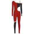 thumbnail image 4 of Raenseen Womens' Long Sleeve Unitard Gymnastics Ballet Dance Bodysuit Metallic Color Block Jumpsuit Burgundy L, 4 of 5