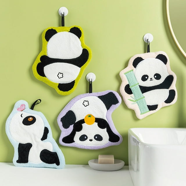 Fiudx Toalla de Manos de Pandas, Diseño de Dibujos Animados, Forro Polar Suave y Absorbente, Secado Rápido, Multiusos, Ideal para La Cocina, Regalo Navideño, 22 X 20 Cm.