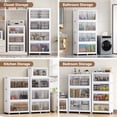 thumbnail image 4 of Broview 600QT Stackable Storage Bins with Lid, Wheels & Dividers, Extra Large Collapsible Plastic Closet Organizers Storage Cabinet Box,3Pack White, 4 of 9