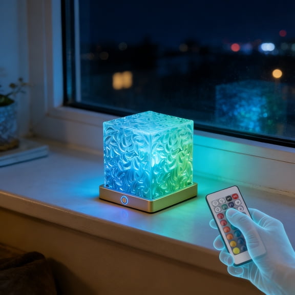 Dynamic Rotating Water Ripple Projector Night Light, 16-Color RGB Ocean Wave Lamp with Remote, for Bedroom Meditation, Kids Room Decor & Ambient Mood Lighting