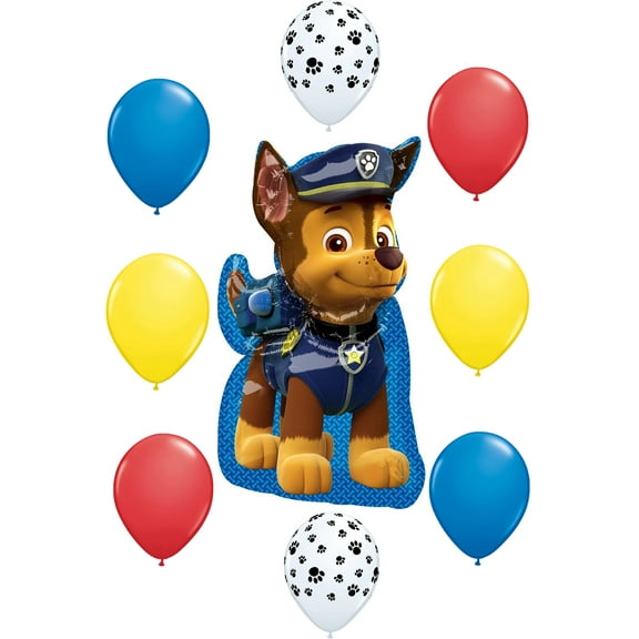 PAW PATROL Chase Shield Dog Doggy Puppy 9 Piece Party Mylar & Latex Balloons Set