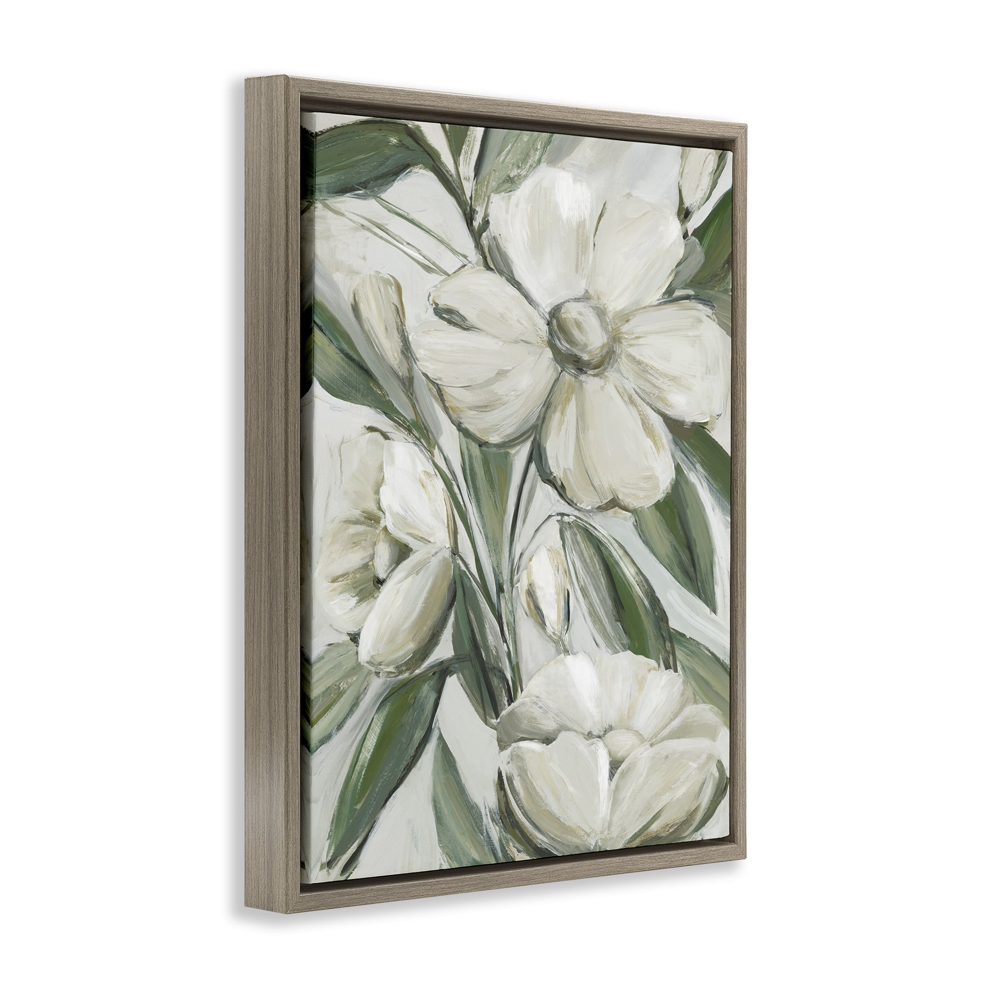 Stupell Industries Dogwood on Vines Plants & Flowers Painting Brown Floater Framed Canvas Art Print Wall Art, 17 x 21