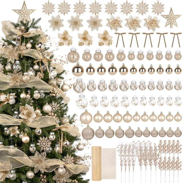 Set de Decoraciones para Árbol de Navidad Amandir 109 Piezas Champagne