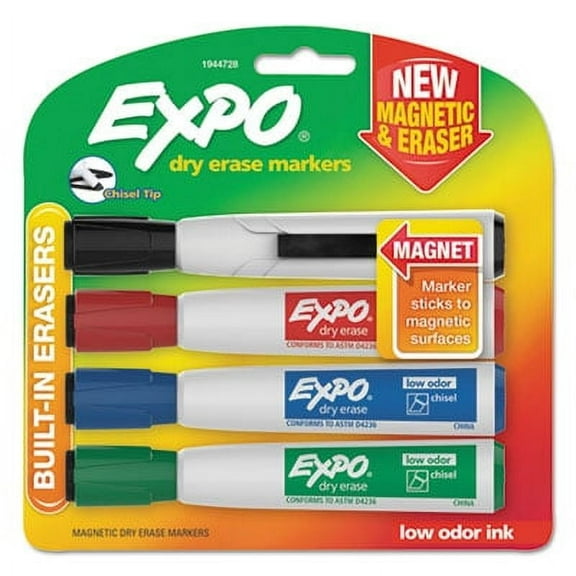 Expo Magnetic Dry Erase Marker, Broad Chisel Tip, Assorted Colors, 4-Pack