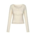 thumbnail image 6 of Ounisa Women Sexy V Neck Lace Long Sleeve Shirts Basic Fitted Lined Trendy Fall Tops, 6 of 9