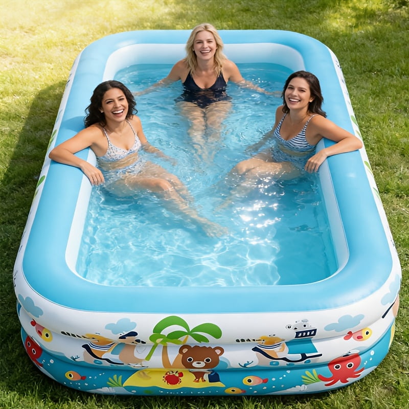 Extra Large Rectangular PVC Inflatable Swimming Pool – Thick, Leak-Proof, Wear-Resistant, Easy-to-Set-Up for Backyard and Garden Summer Fun