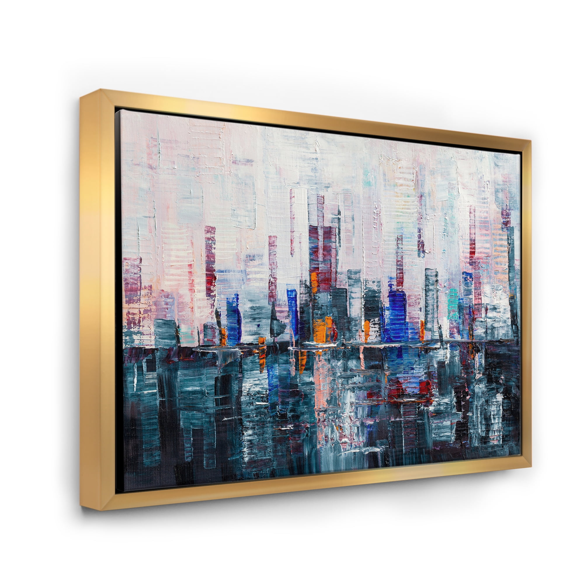 Designart 'Modern Abstract City Skyscrapers' Modern Framed Canvas Wall Art Print