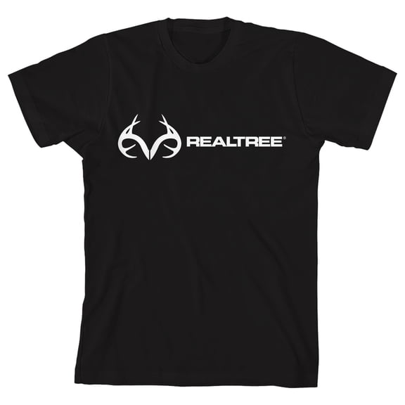 Real Tree White Logo Youth Black Crew Neck Short Sleeve T-shirt - XL