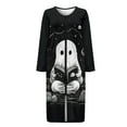 thumbnail image 4 of Xoenoiee Ghost Book Print Women Zipper Robe Long Sleeves Loungewear Dress Halloween Full Length Sleepwear Pockets Housecoat Nightgown Long Bathrobe, S, 4 of 7