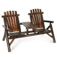 thumbnail image 5 of Outdoor 2-Person Wooden Adirondack Bench, Conversation Furniture Set with Patio Rustic Loveseat & Built-in Table, Carbonized Garden Bench Fire Pit Chair for Backyard Porch Pool Deck, 5 of 7