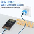 thumbnail image 3 of USB C Charger Block 2Pack, 20W PD USB Wall Charger Adapter with USB C to C Cable 10FT, Type C Charging Block USB C Brick Cube Phone Fast Charging Cord Compatible for iPhone Sumsang Android, Blue, 3 of 7
