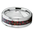 thumbnail image 2 of 8mm Polished Silver Tungsten Carbide Wedding Band Red Carbon Fiber Center Mens Comfort Fit Ring 10, 2 of 3