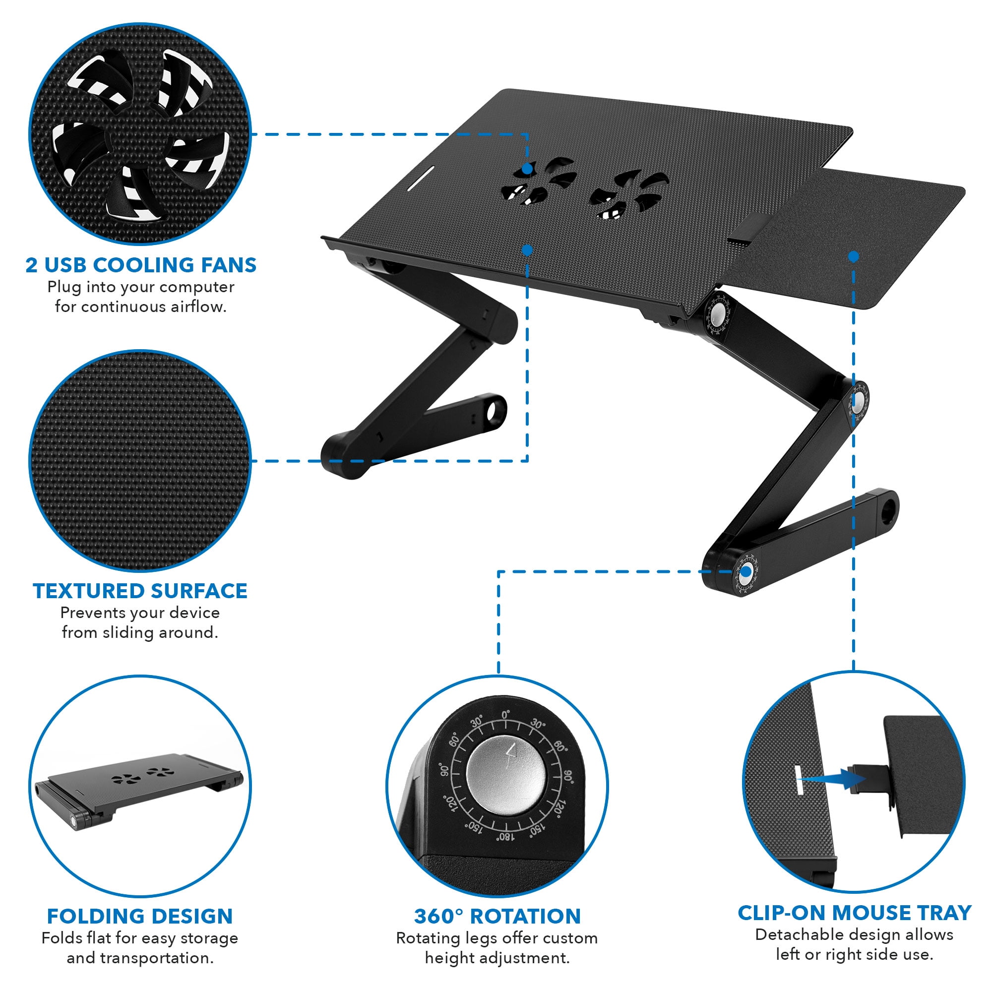 Mount-It! Adjustable Laptop Stand with Built-in Cooling Fans and Mouse Pad Tray | Portable and Lightweight