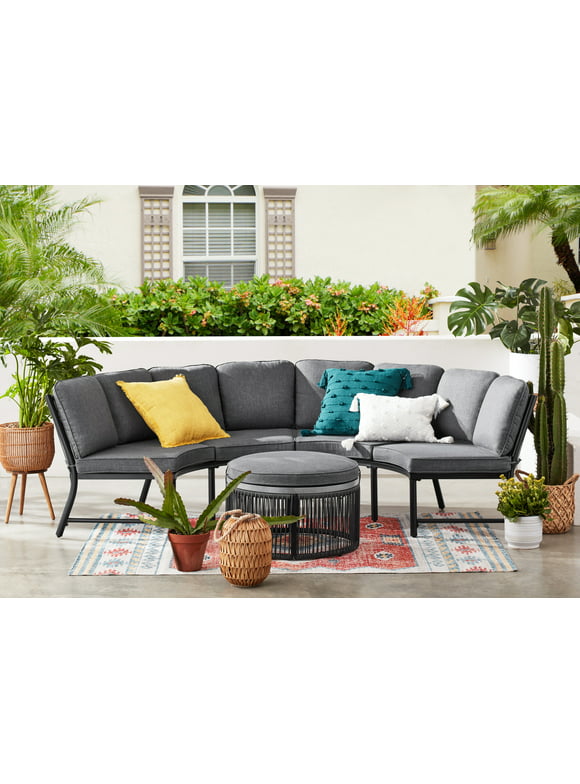 Mainstays Lawson Ridge 3-Piece Steel Curved Outdoor Sectional Set with Cushions, Gray