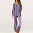 thumbnail image 3 of Hvyesh Womens Pajamas Stripe Pajama Sets Casual Long Sleeve Button Down Shirt and Pants Pjs Set Soft 2 Piece Loungewear Suit for Women Gifts for Valentine's Day, 3 of 7