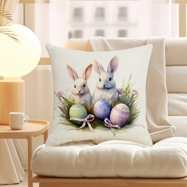 Decoraciones de Pascua, Adornos de Pascua, Regalos de Pascua Funda de almohada Funda de almohada de Pascua caliente Material de lino Funda de almohada de Pascua de lino