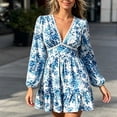 thumbnail image 6 of Ayolanni V-Neck Dresses for Women 2026 Lace Trim Ruffle Floral Long Sleeve Midi A-Line Dress Beach Party Boho Sundress Blue L, 6 of 9