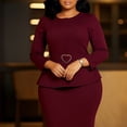 thumbnail image 3 of AURA Plus Size Elegant Round Neck Pencil Midi Dress Nine Sleeve High Waist Office African Work Dress with Belt, 3 of 10