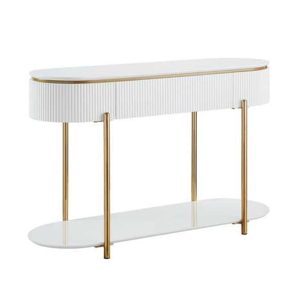 ACME Daveigh Contemporary Wooden/Metal Sofa Table in White High Gloss and Gold