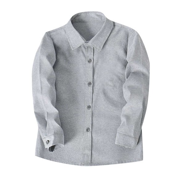 TIREOW Boys Linen Button Down Dress Shirt, Long Sleeve School Uniform Top for Toddlers and Teens