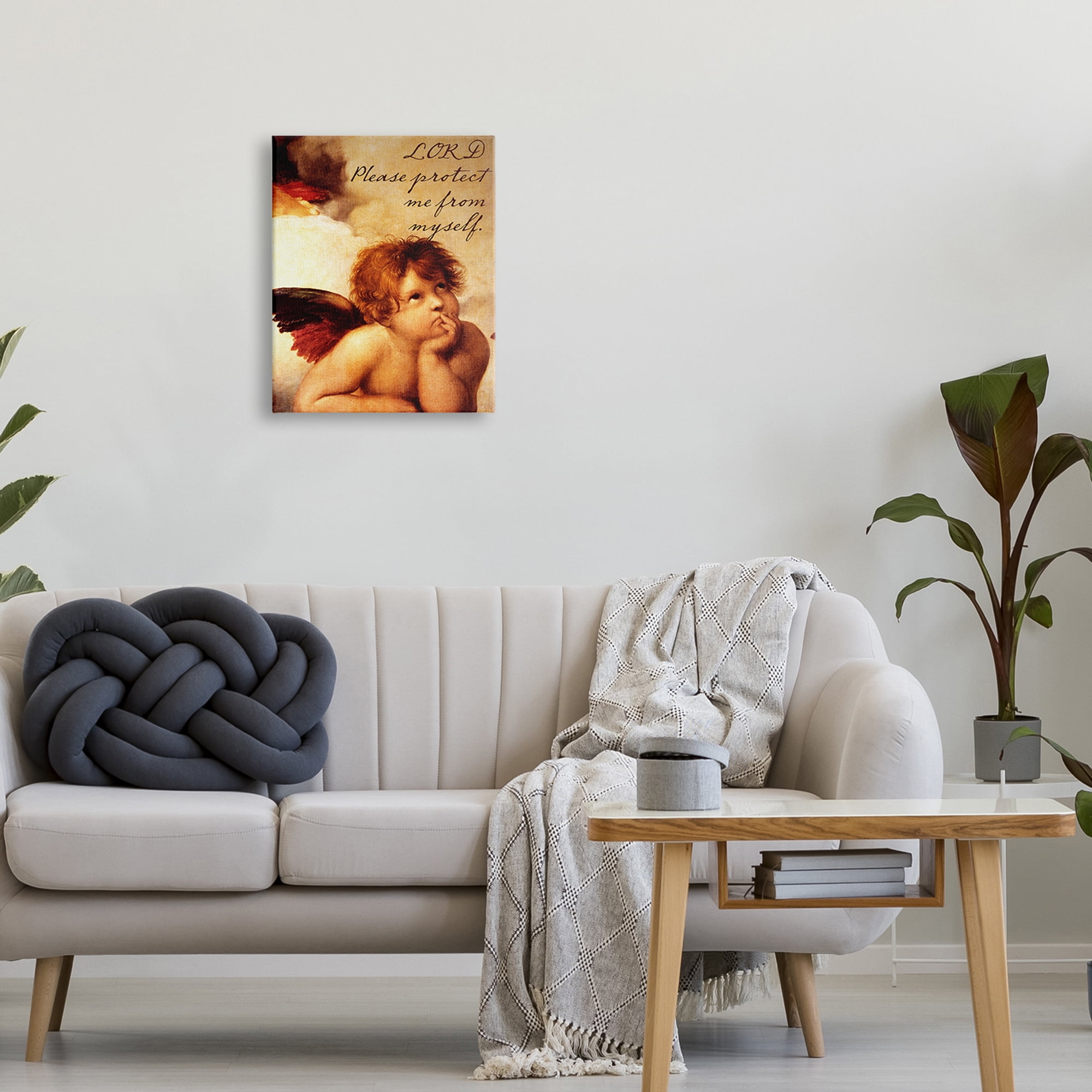 Stupell Industries Lord Protect Me Quote Traditional Angel Design Graphic Art Gallery-Wrapped Canvas Print Wall Art, 16x20, by Mindy Sommers