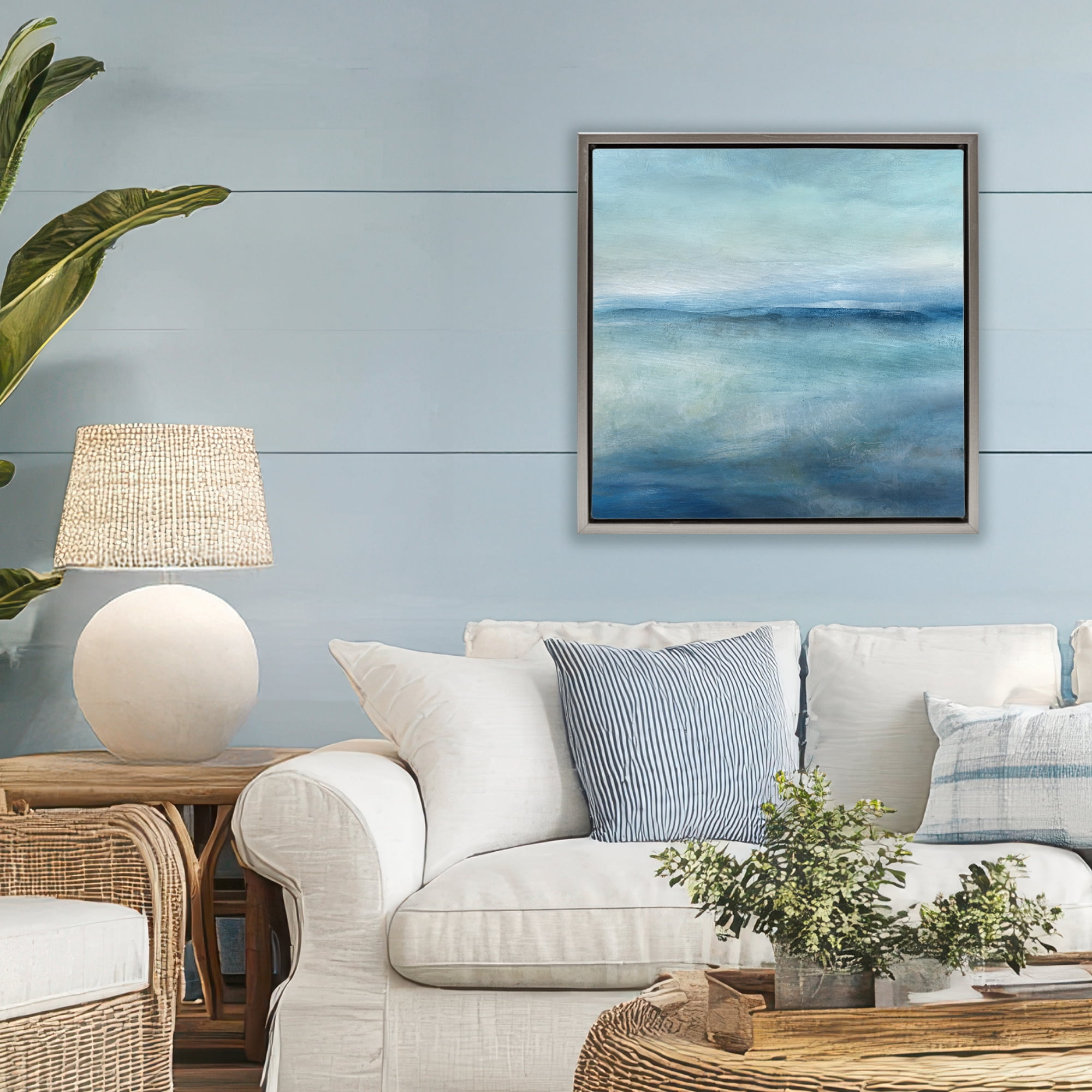 Stupell Industries Misty Blue Coastal Horizon Gray Framed Floater Canvas Wall Art, design by Carol Robinson