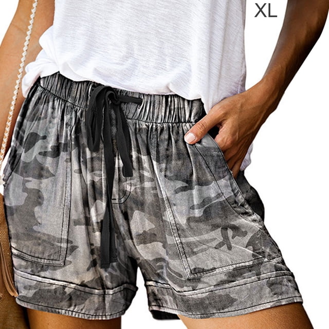 Pantalones cortos de mujer Pantalones cortos con estampado informal Pantalones cortos de bolsillo de cintura alta, Camuflaje, XL seitruly AP001801-04