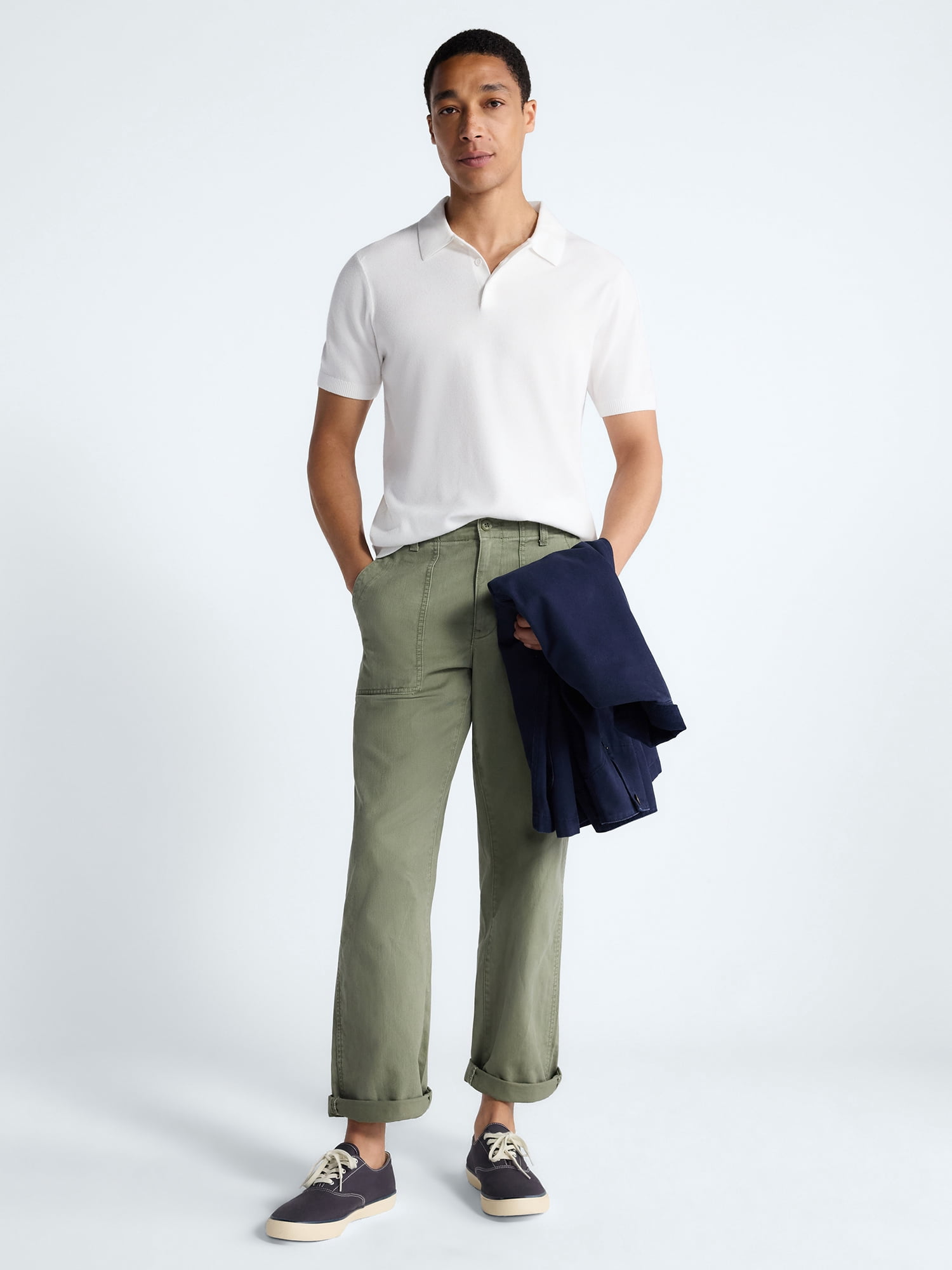 Free Assembly Men's Textured Polo Sweater with Short Sleeves, Sizes S-3XL