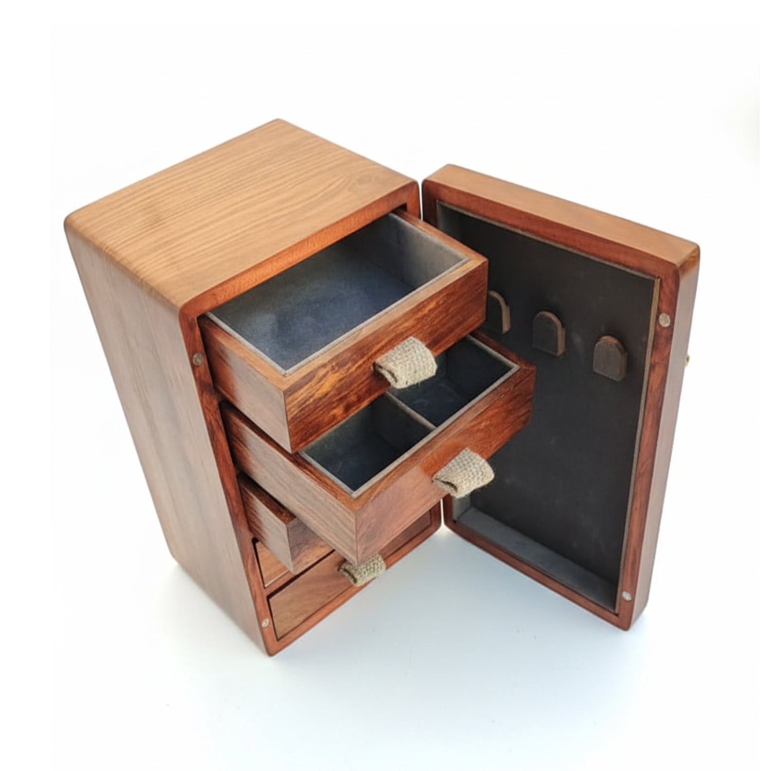 Handcrafted Wooden Jewelry Organizer Box with Drawers & Door – Multi-Layer Storage Case for Rings, Necklaces, Earrings – Vintage Solid Wood Vanity Organizer
