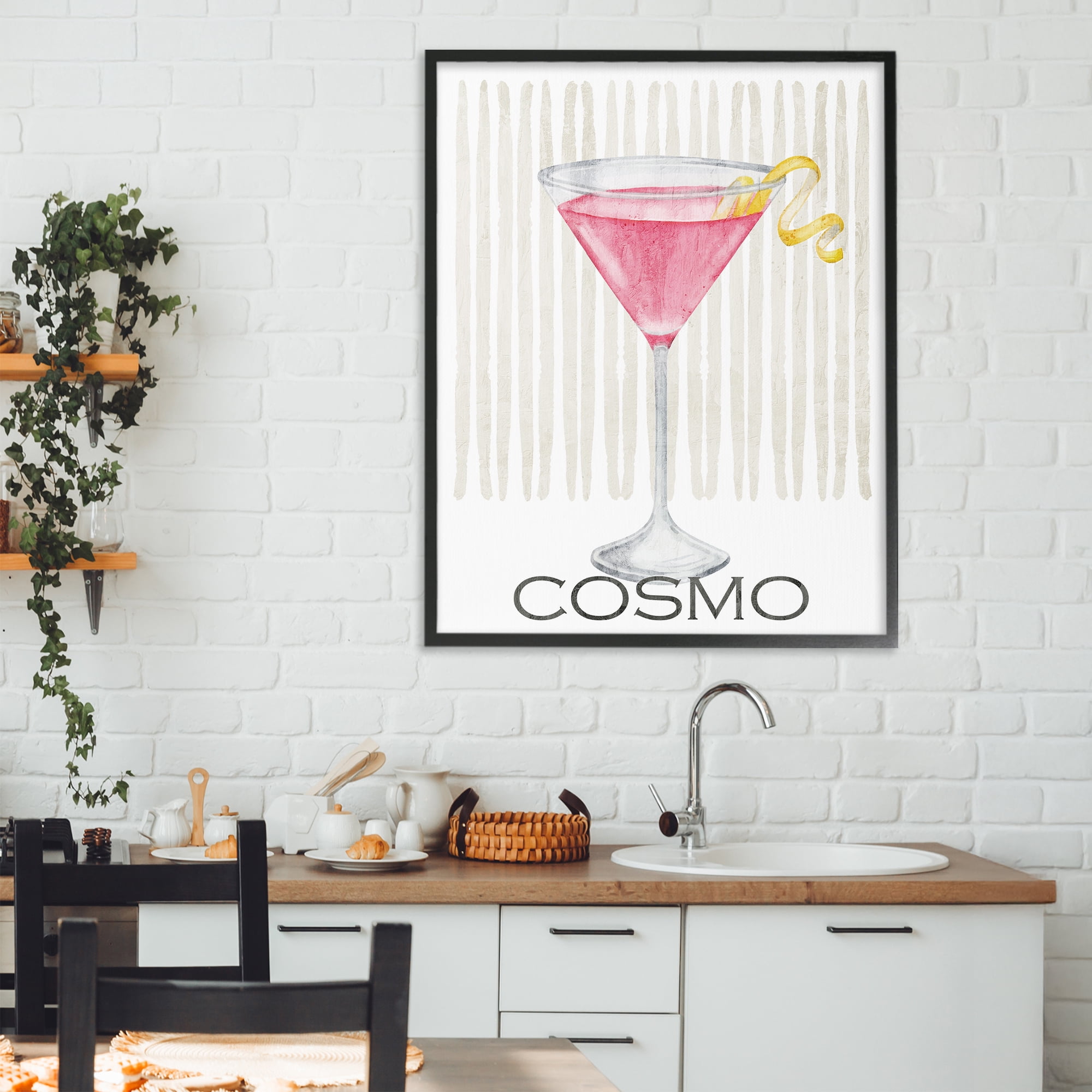 Stupell Industries Pink Cosmo on Stripes Black Framed Giclee Art, design by Kim Allen