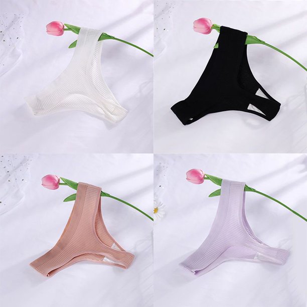 Tanga de algodón acanalado sin costuras para mujer, Bikini de cintura baja, bragas deportivas, ropa interior de talla grande, 4 piezas