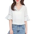 thumbnail image 1 of Gibobby Camiseta de manga corta para mujer Camiseta suelta informal con cuello en V para mujer, blusa manga corta con estampado(Blanco,XL), 1 of 5