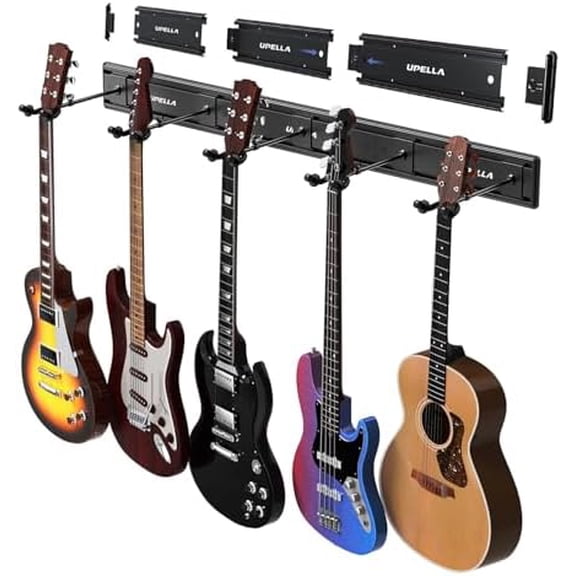 Guitar Wall Mount Hangers for Multiple Guitars, Holds 5 Violins, Premium Aluminum Metal Bass Stand Banjo Rack Mandolin Holder, Adjustable Instruments Display Set, Wall Mount Hooks