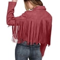 thumbnail image 5 of WILLBEST Winter Outfits for Women Women Fringe Suede Leather Jackets Fashion Tassel Motorcycle Cropped Coats, 5 of 9