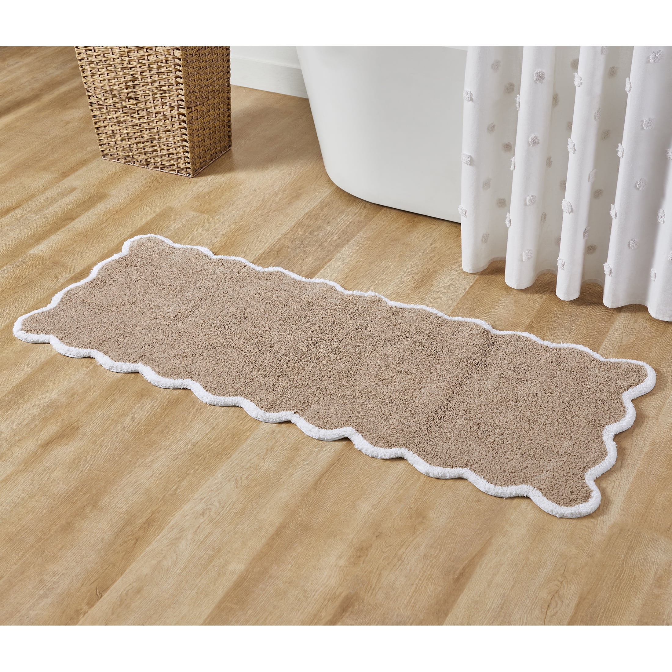 My Texas House Whitney Taupe Scallop Cotton Bath Rug Runner, 24" x 60"
