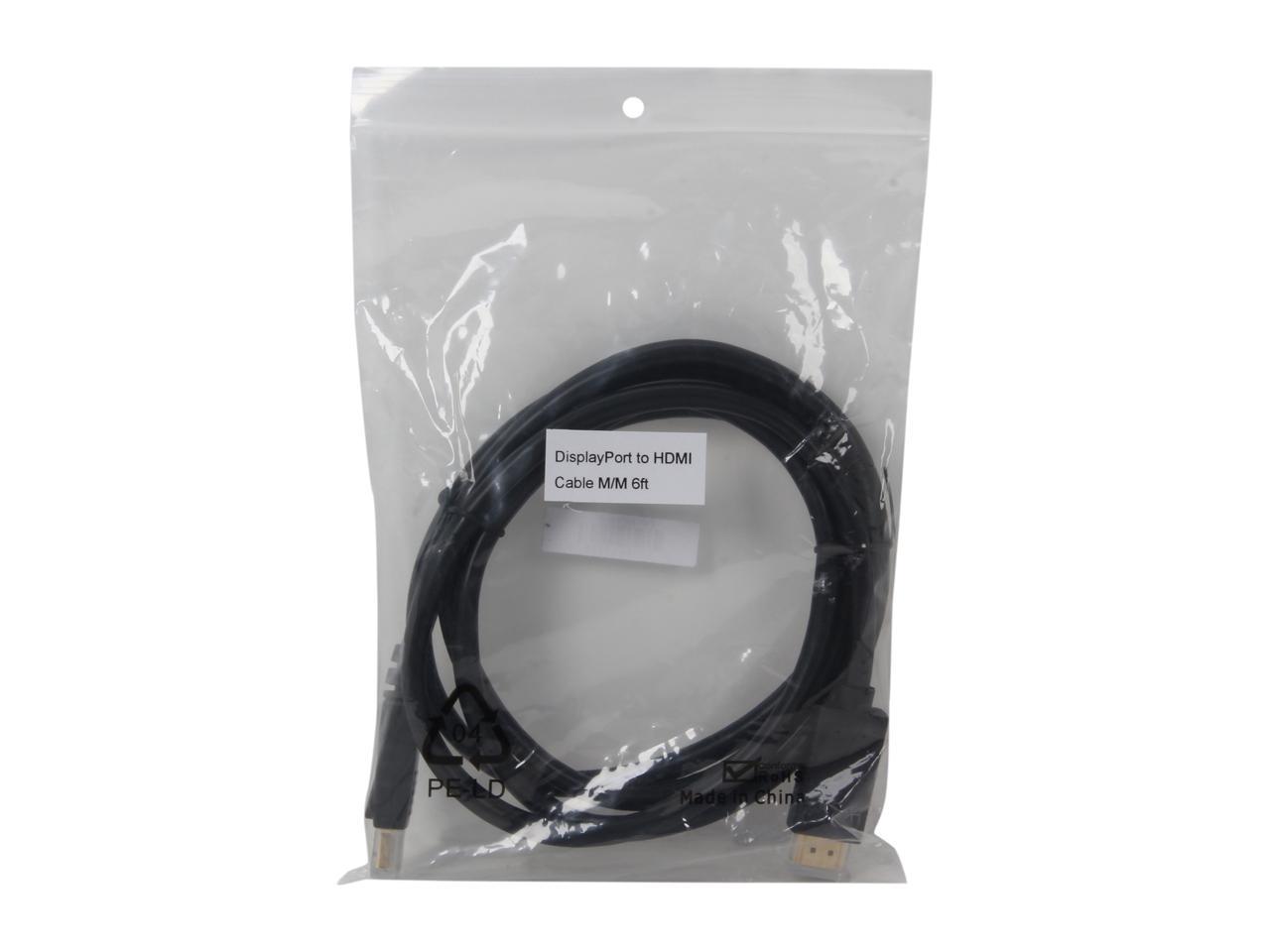 Nippon Labs DP-HDMI-6 6 ft. DisplayPort to HDMI Converter Cable Supporting VR / 3D / 4K, Black - DP to HDMI Adapter - (M/M)