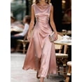 thumbnail image 5 of Pink Satin Maxi Dress With Cowl Neck, Sleeveless, Draped Waist And Pearl Buttons, 5 of 5