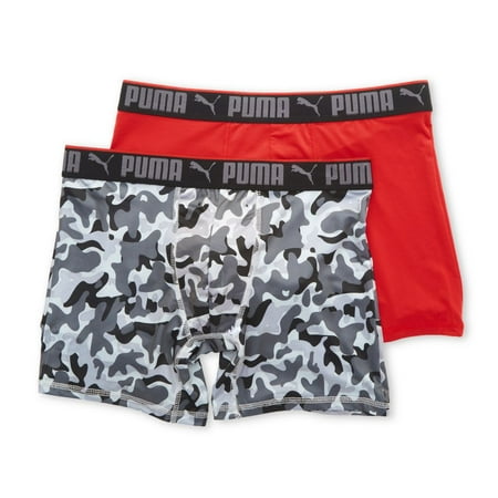 

Men s Puma 15665 Sportstyle Camo Print Boxer Brief - 2 Pack (Grey Camo/Red M)