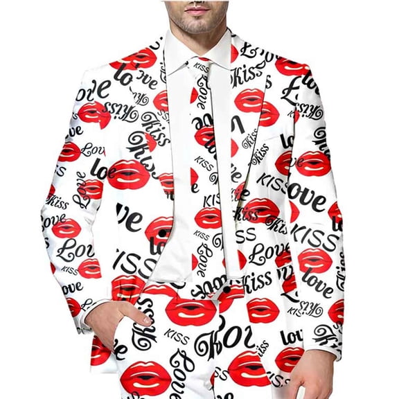 Telankuip Valentine's Day Colorful Full Print Suit Jackets for Men Funny Printed Long Sleeve Lapel Slim Fit Festival Blazers Casual Stylish One Button Holiday Sex Dating Outwear White S