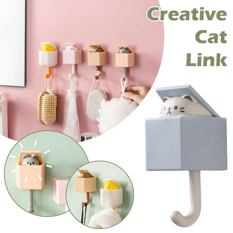 Cute Cat Key Holder Hook Creative Adhesive Hook Without Drilling Sets G5R1