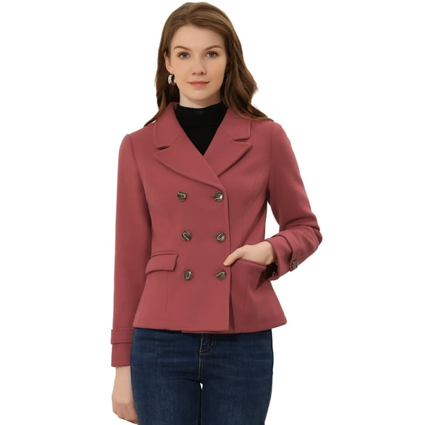 Abrigos Elegantes PaMujer Abrigo Corto Con SolaCon Muescas Y Doble BotonaduRoOscuro M
